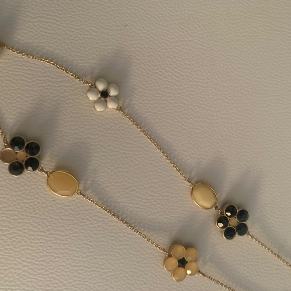 Kate Spade Long Gold Tone Chain with Flower and Oval Stone Accents - Picture 3 of 6
